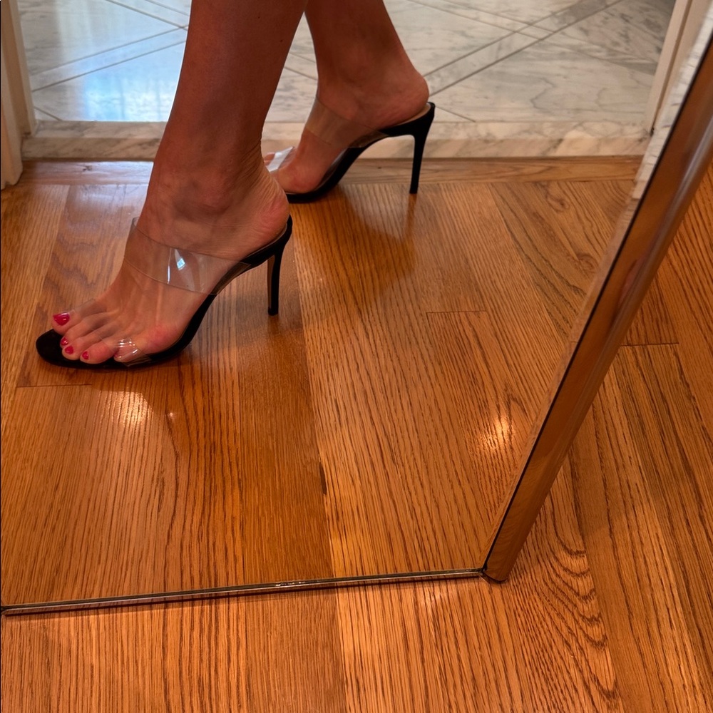 SCHUTZ Clear and Black Stiletto Mules